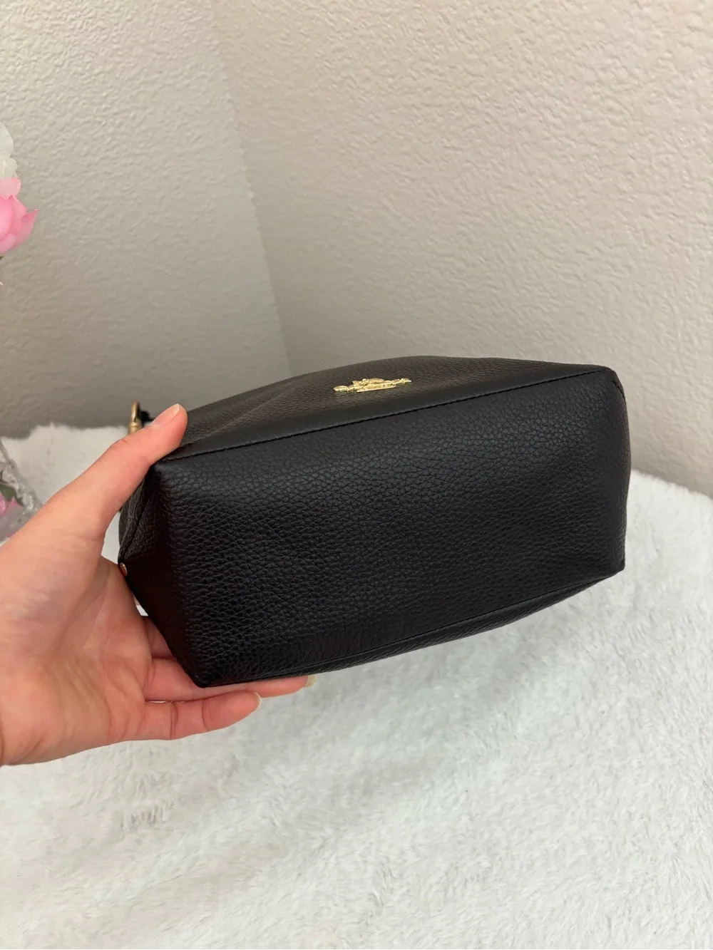 Coach Black Leather Abby Duffle Bag with Gold Hardware